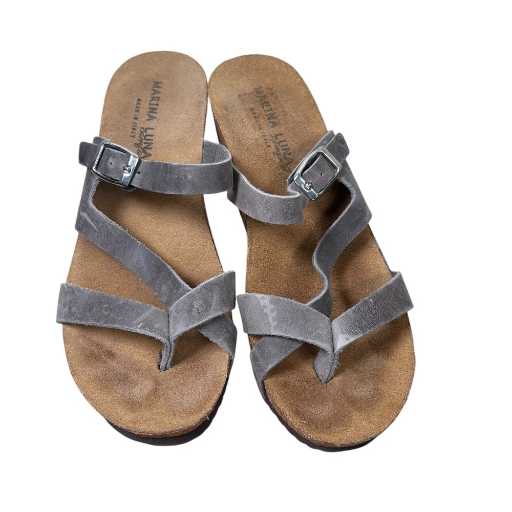 Marina Luna Comfort Grey Leather Strappy Wedge Sandal  Sz 38 7.5-8 Made in Italy